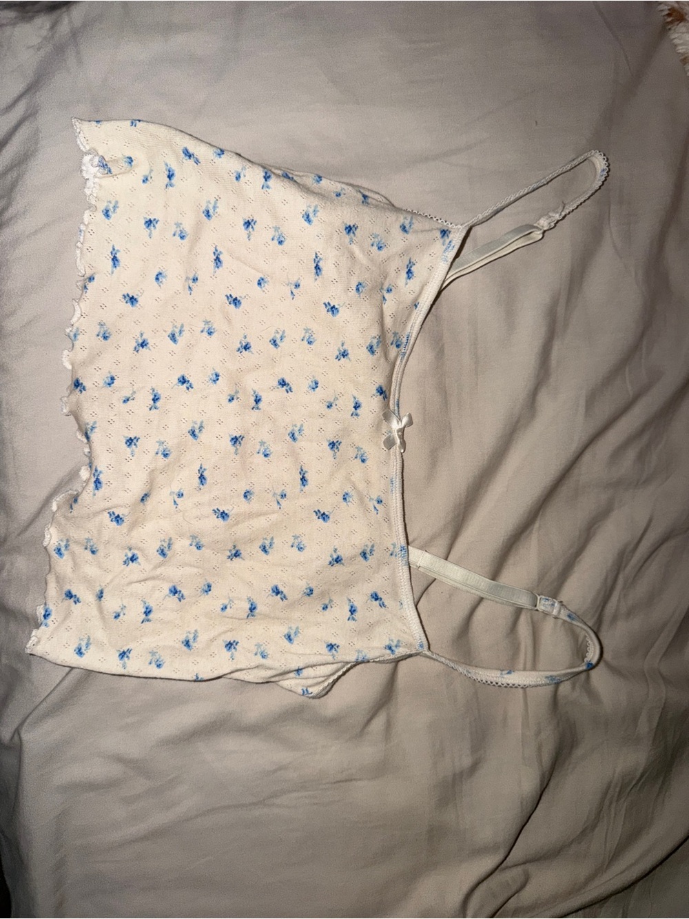 White Floral Cami Tank Top with Blue Ditsy Print pajama set